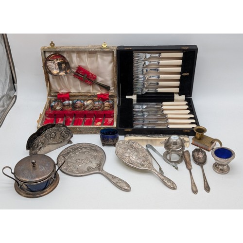 105 - Good Metalware Group, Mostly Plated Ware, Plus Brass Matchholder / Candle Holder Etc