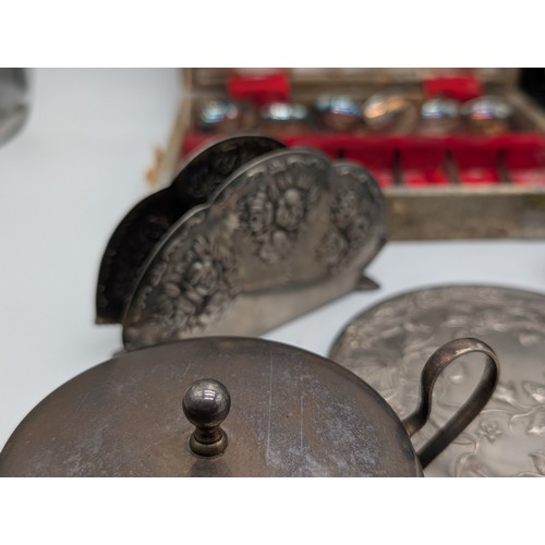 105 - Good Metalware Group, Mostly Plated Ware, Plus Brass Matchholder / Candle Holder Etc