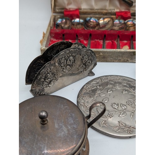 105 - Good Metalware Group, Mostly Plated Ware, Plus Brass Matchholder / Candle Holder Etc