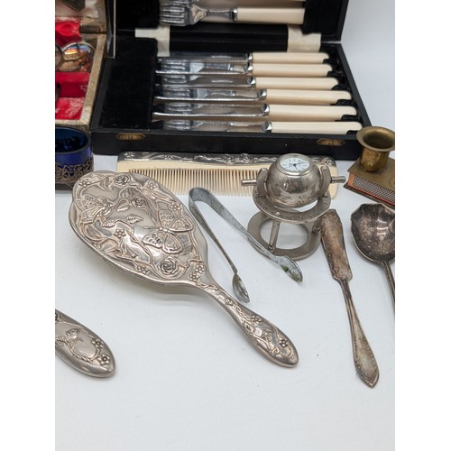 105 - Good Metalware Group, Mostly Plated Ware, Plus Brass Matchholder / Candle Holder Etc