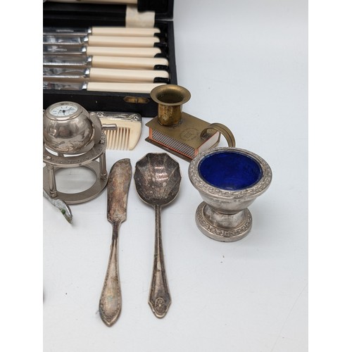 105 - Good Metalware Group, Mostly Plated Ware, Plus Brass Matchholder / Candle Holder Etc