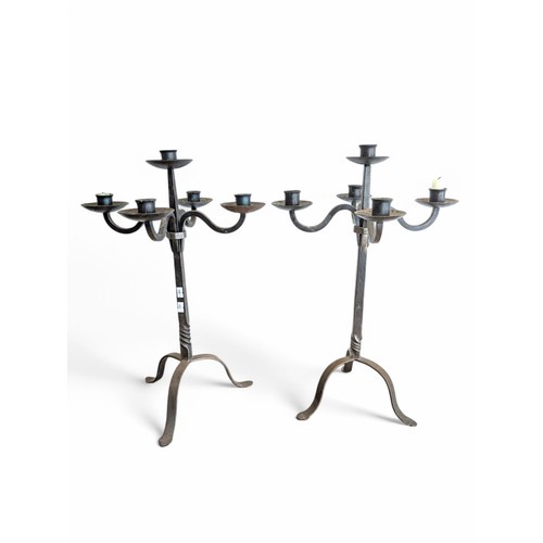107 - Good Pair Large 5 Arm Candelabra Brutalist Style Iron 60cm