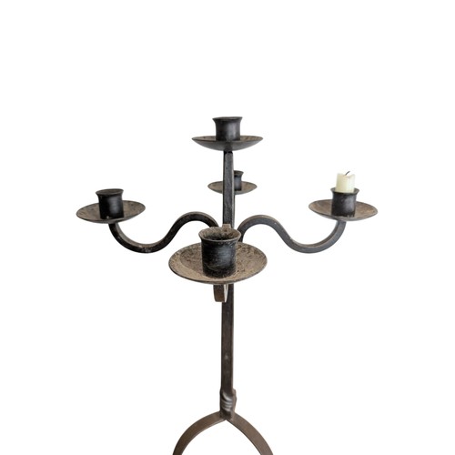 107 - Good Pair Large 5 Arm Candelabra Brutalist Style Iron 60cm