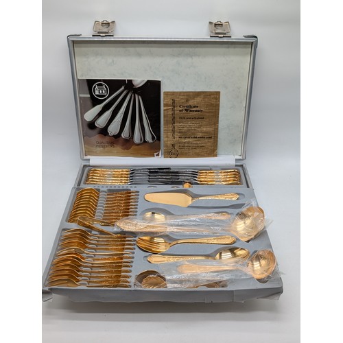 108 - Solingen Bestecke Gold Plated Cutlery Canteen, Unused and Complete With Carry Case