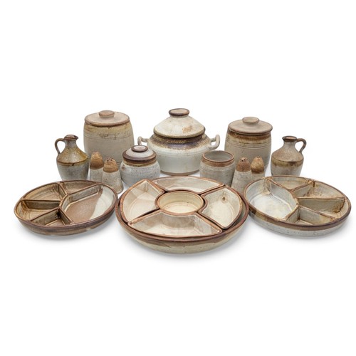 111 - Good Group Mid Century Studio Pottery Kitchen Ware, Barrels, Handled Dishes, Serving Platters Etc, A... 