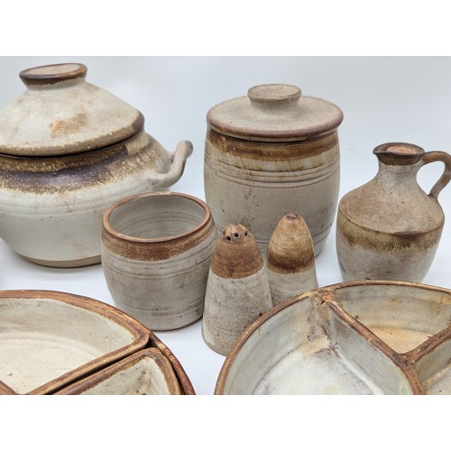 111 - Good Group Mid Century Studio Pottery Kitchen Ware, Barrels, Handled Dishes, Serving Platters Etc, A... 