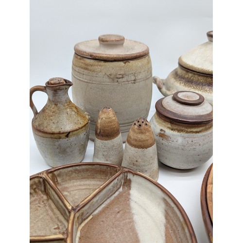 111 - Good Group Mid Century Studio Pottery Kitchen Ware, Barrels, Handled Dishes, Serving Platters Etc, A... 