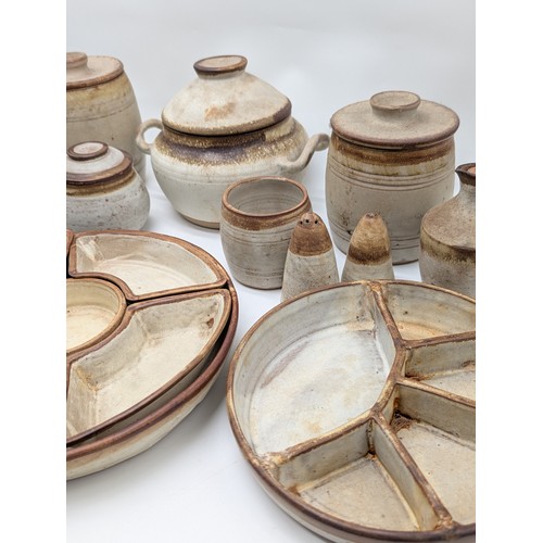 111 - Good Group Mid Century Studio Pottery Kitchen Ware, Barrels, Handled Dishes, Serving Platters Etc, A... 