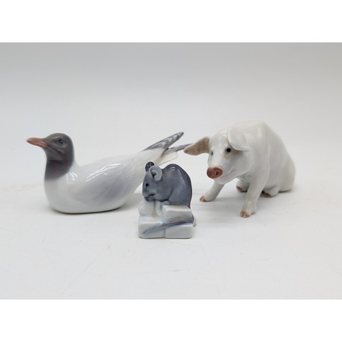 113 - Royal Copenhagen Group (3) Seagull 1468, Mouse 62, Pig 1400 All In Excellent Condition.