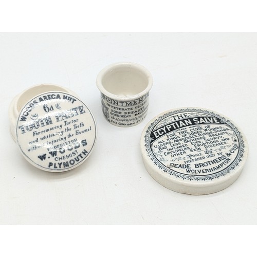 123 - Group (3) Antique Advertising Pots / Lids Including Scarce Egyptian Salve Example