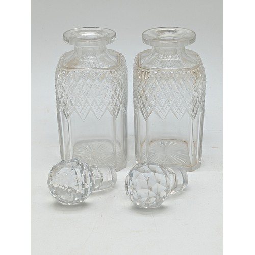 124 - Good Pair Victorian Cut Glass Tantalus Decanters - In Excellent Condition 21cm Inclusive of Stoppers