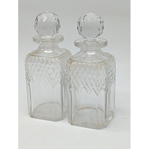 124 - Good Pair Victorian Cut Glass Tantalus Decanters - In Excellent Condition 21cm Inclusive of Stoppers