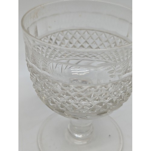 125 - Antique 19c Hand Blown Anglo Irish Cut Crystal Water / Wine Rummer 12x9cm Pontil Intact