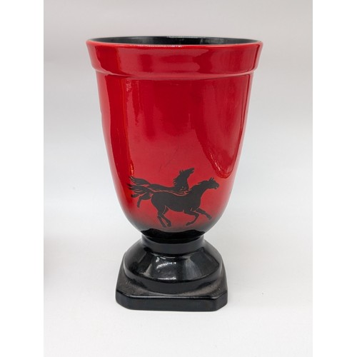 134 - Good Ceramics Group Including Large Sylvac Square Footed Red and Black Horse Vase, Small Poole Potte... 