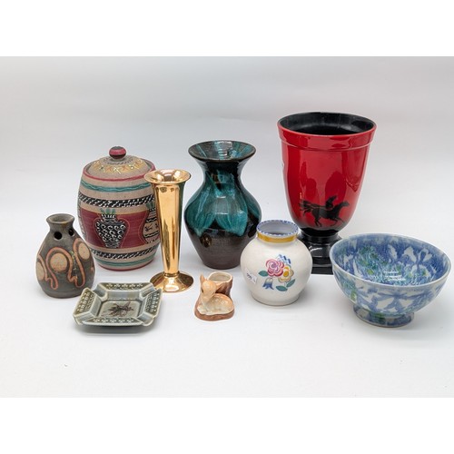 134 - Good Ceramics Group Including Large Sylvac Square Footed Red and Black Horse Vase, Small Poole Potte... 