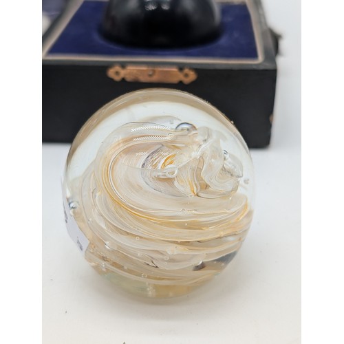 136 - Group; Containing Two Glass Paperweights. Isle of White Plus one Other, Plus Antique Glass Ball and ... 