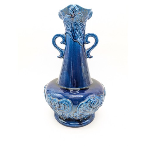 138 - Japanese Awaji Pottery Blue Glazed Two Handled Vase, In Excellent Condition With Early Awaji Mark to... 
