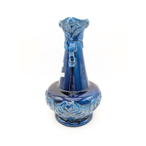 138 - Japanese Awaji Pottery Blue Glazed Two Handled Vase, In Excellent Condition With Early Awaji Mark to... 