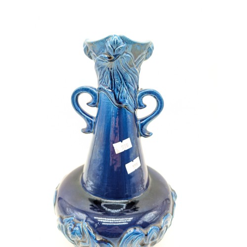 138 - Japanese Awaji Pottery Blue Glazed Two Handled Vase, In Excellent Condition With Early Awaji Mark to... 
