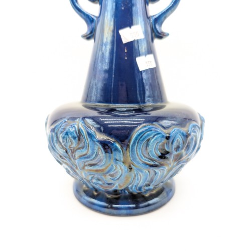 138 - Japanese Awaji Pottery Blue Glazed Two Handled Vase, In Excellent Condition With Early Awaji Mark to... 