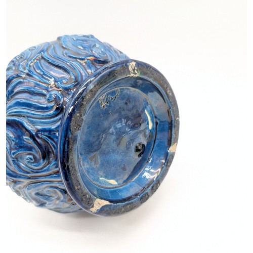 138 - Japanese Awaji Pottery Blue Glazed Two Handled Vase, In Excellent Condition With Early Awaji Mark to... 