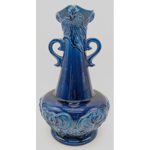 138 - Japanese Awaji Pottery Blue Glazed Two Handled Vase, In Excellent Condition With Early Awaji Mark to... 