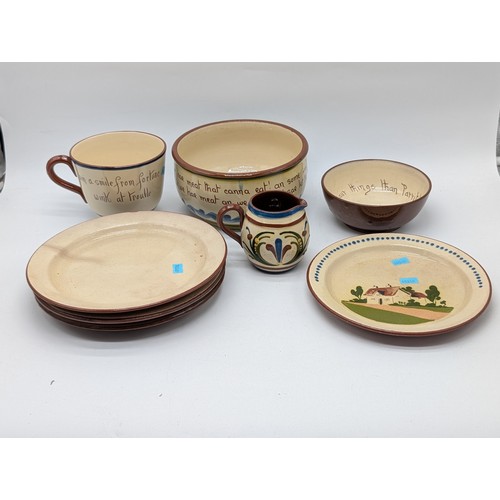 142 - Local Pottery, Torquay Ware, Watcombe Etc Mottoware, Comprising of 8 Pcs, Two Plates Have Hairlines.... 