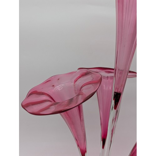 150 - Attractive Cranberry Glass Epergne - Has Crack to Bowl But Stucturally Sound 50cm