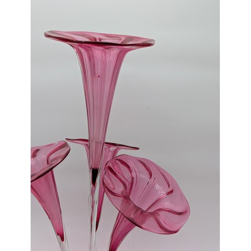 150 - Attractive Cranberry Glass Epergne - Has Crack to Bowl But Stucturally Sound 50cm