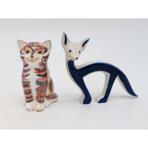152 - Crown Derby Cat Paperweight Along With A Good Condition Royal Dux Fox