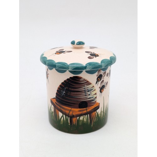 153 - Scarce Wemyss Pottery Cylindrical Form Honey Pot & Cover In Good Order - Signed to Base 7x7.5cm