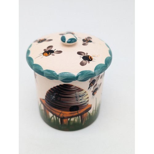 153 - Scarce Wemyss Pottery Cylindrical Form Honey Pot & Cover In Good Order - Signed to Base 7x7.5cm