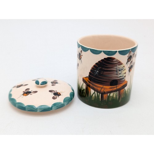 153 - Scarce Wemyss Pottery Cylindrical Form Honey Pot & Cover In Good Order - Signed to Base 7x7.5cm