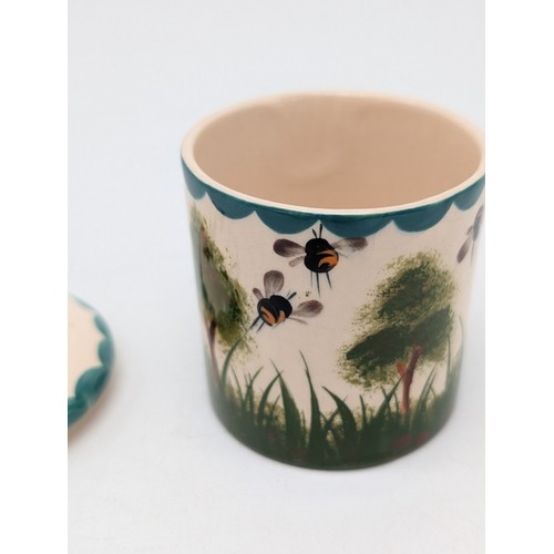 153 - Scarce Wemyss Pottery Cylindrical Form Honey Pot & Cover In Good Order - Signed to Base 7x7.5cm