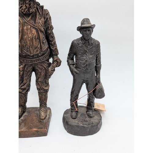 156 - Trio of Michael Garmin John Wayne Statues Plus Austin productions Cowbow Metallic Sculpture 14
