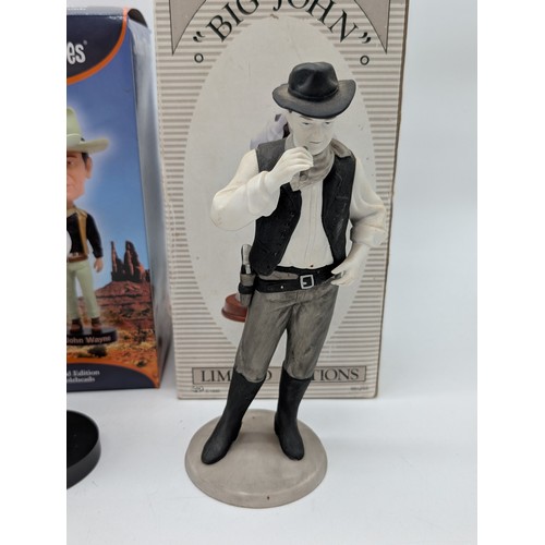 157 - Trio John Wayne Figures, Including Bobble Head, Celebrity Collection Etc Good Order