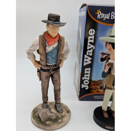 157 - Trio John Wayne Figures, Including Bobble Head, Celebrity Collection Etc Good Order