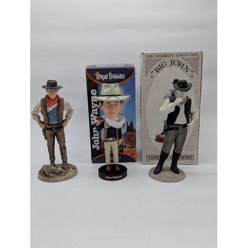 157 - Trio John Wayne Figures, Including Bobble Head, Celebrity Collection Etc Good Order