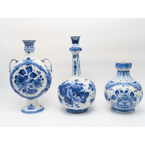 158 - Trio of Excellent Delft De Porceleyne Fles Vases / Jugs, Including Moon Flask and Two Others Largest... 