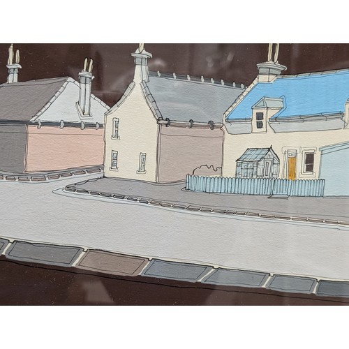 51A - Large Alastair Buchanan Scottish Original Mixed Media / Gouache Artwork - Entitled Buckie 96x40cm Fr... 
