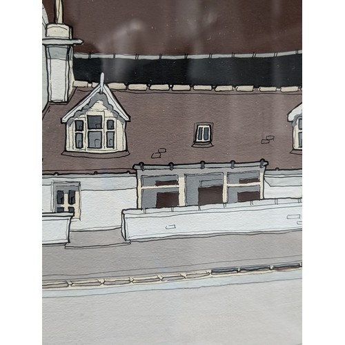 51A - Large Alastair Buchanan Scottish Original Mixed Media / Gouache Artwork - Entitled Buckie 96x40cm Fr... 
