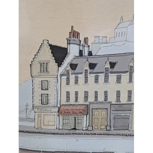 51B - Large Alastair Buchanan Scottish Original Mixed Media / Gouache Artwork - Entitled Grass Market Edin... 