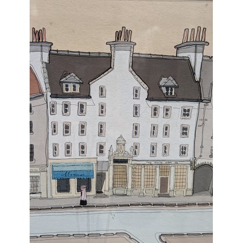 51B - Large Alastair Buchanan Scottish Original Mixed Media / Gouache Artwork - Entitled Grass Market Edin... 