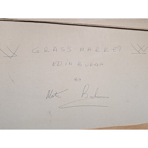 51B - Large Alastair Buchanan Scottish Original Mixed Media / Gouache Artwork - Entitled Grass Market Edin... 