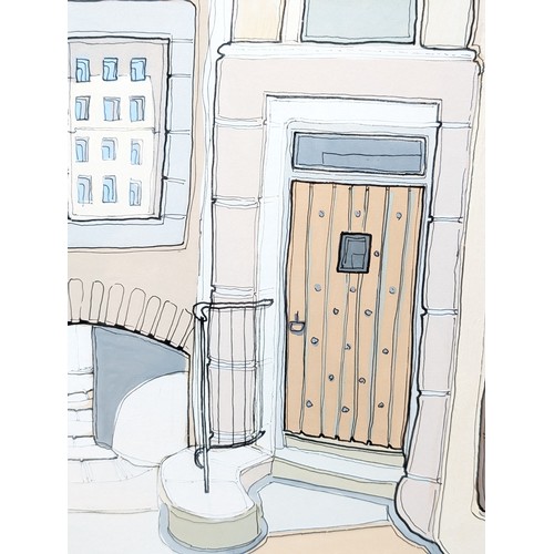 51D - Alastair Buchanan Scottish Original Mixed Media Artwork - Street Scene Marked ? Cross? Signed Lower ... 