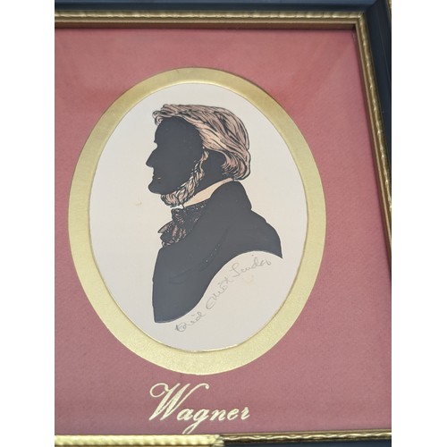 51 - Group (5) Framed 20th Century Silhouettes Marked Enid Elliott Linder