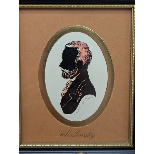 51 - Group (5) Framed 20th Century Silhouettes Marked Enid Elliott Linder