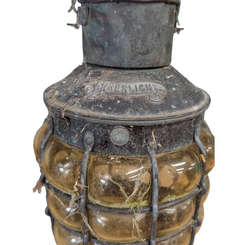4A - Vintage Anker Light Lantern With Yellow Bubble Glass, Missing Top Cowel. Marine Lantern / Ornament M... 