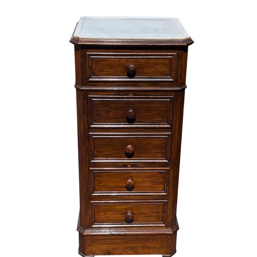 26B - Antique Mahogany Marble Topped Side Table / Wash Stand, With Turn Hand Pull Down Front and Drawers B... 