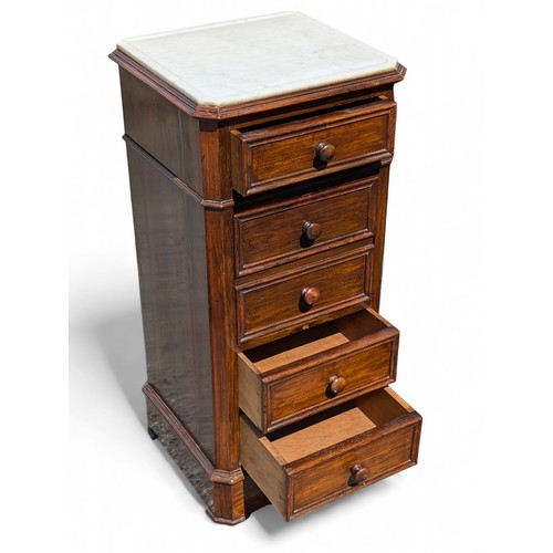 26B - Antique Mahogany Marble Topped Side Table / Wash Stand, With Turn Hand Pull Down Front and Drawers B... 
